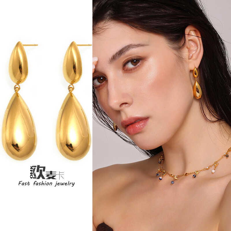 Omaka Water Drop Stitching ต่างหูและสร้อยคอมีรายละเอียดกระดูก สแตนเลสแท้ พร้อมเพชรตกแต่ง เครื่องประด