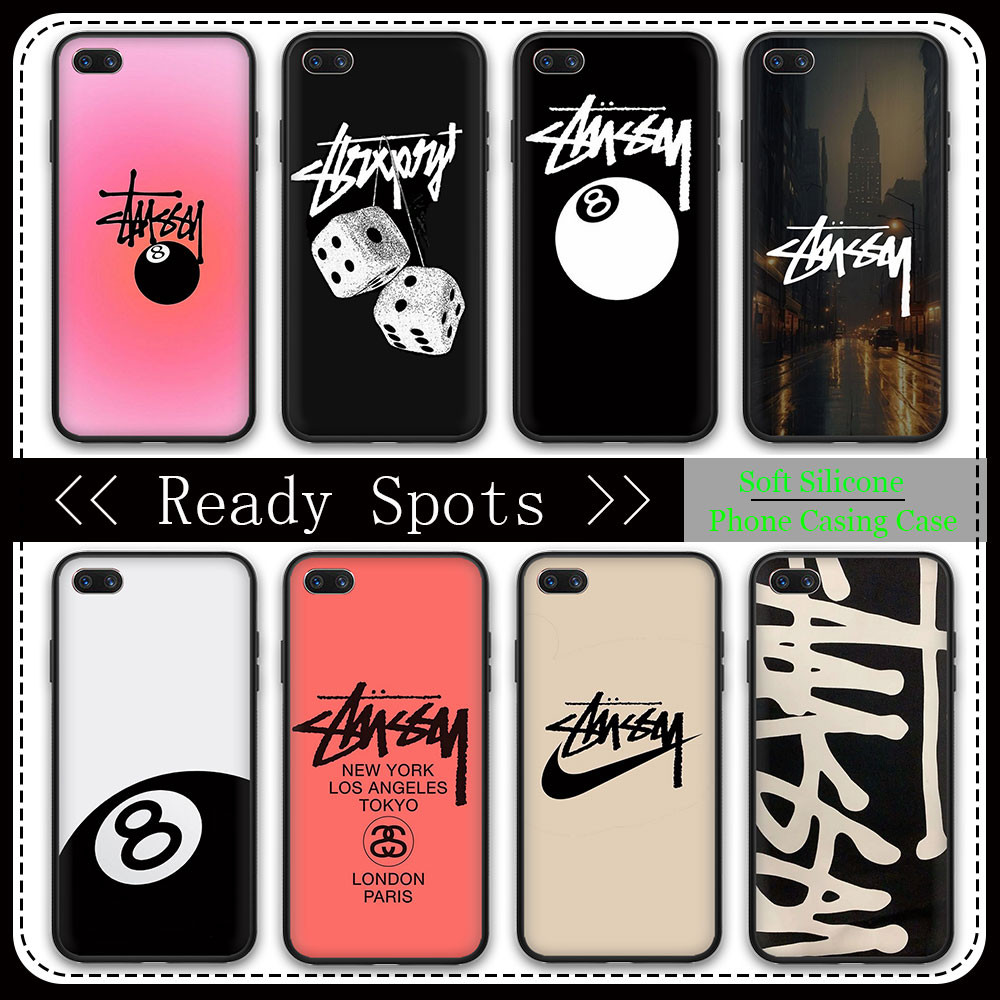 OPPO A18 A38 A58 A78 A98 A35 A53S A53 A32 F23 A1 สีดํานุ่มกรณี B367 Stussy TPU ฝาครอบโทรศัพท์