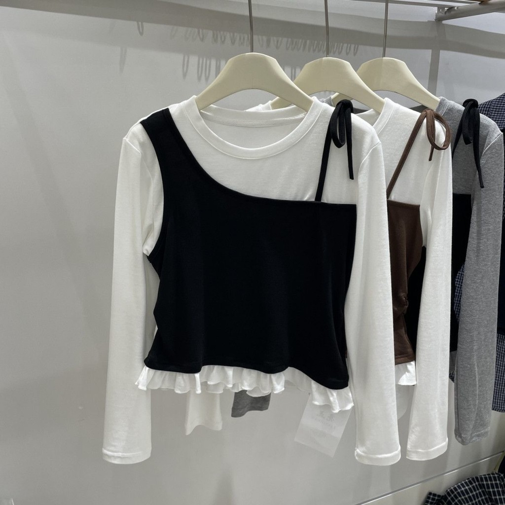 [ผลิตภัณฑ์ใหม่] เด็กผู้หญิงฤดูใบไม้ผลิฤดูใบไม้ร่วงเวอร์ชั่นเกาหลีเย็บสีตัดกันกลางเด็กใหญ่เสื้อแขนยาว - รูปที่ 6