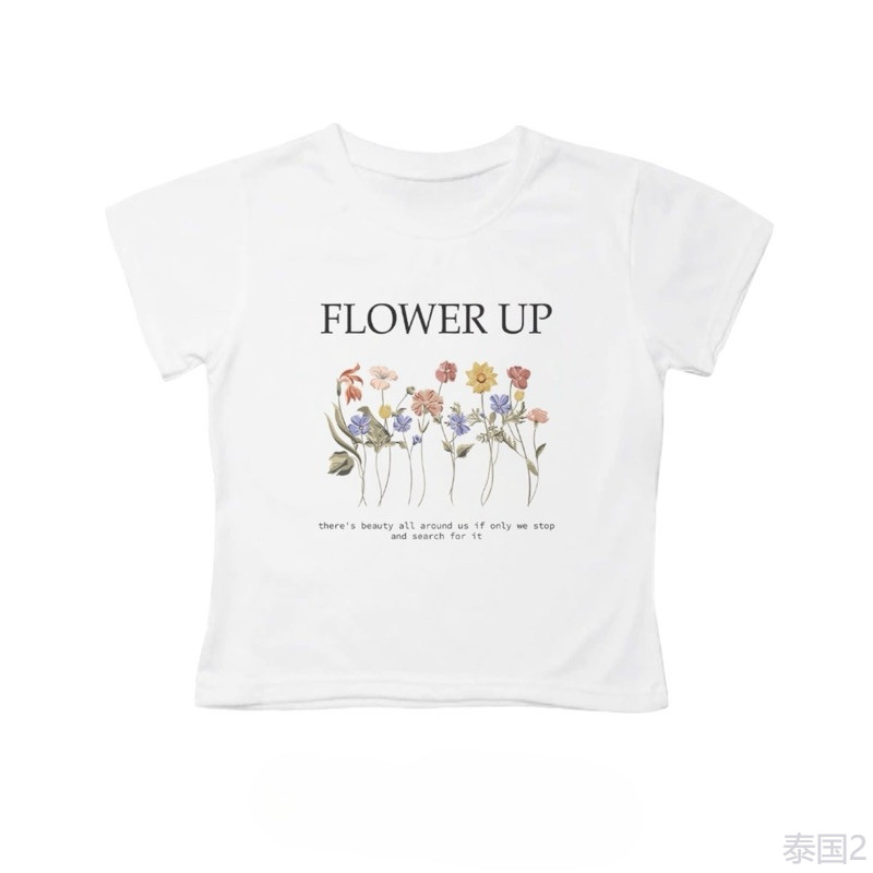 (จัดส่งในกรุงเทพฯ) Shop Memee ~ เสื้อครอปผ้าคอตตอน  ทรงBaby Tee (FLOWER UP)เสื้อผู้หญิง