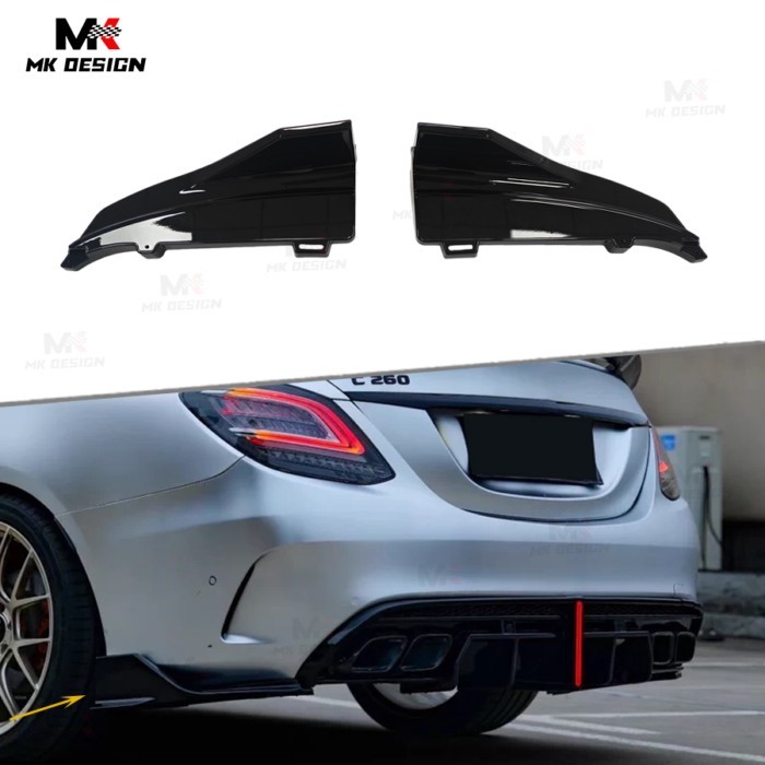 VTEN Style ABS Rear Bumper Splitters for Mercedes-Benz C Class W205 C43 C63 AMG 4 Doors Sedan 2015-