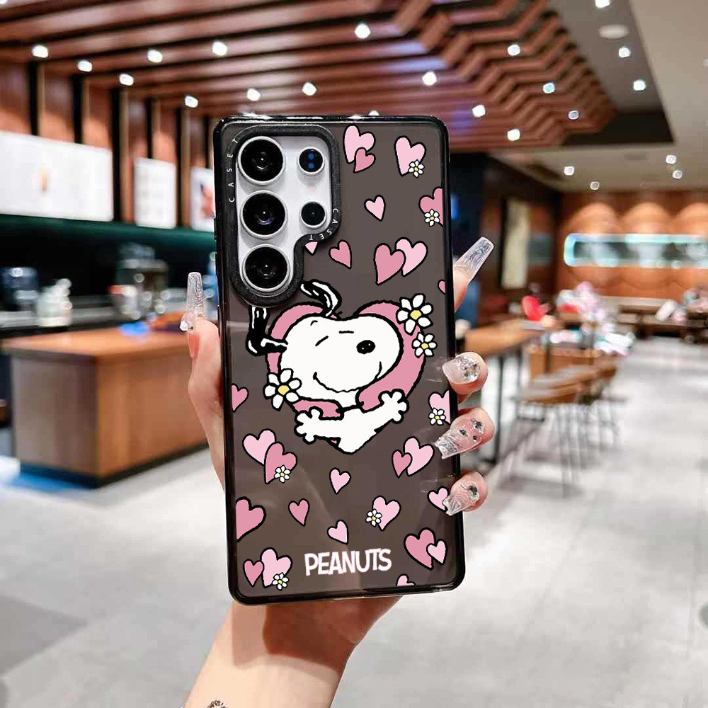 การ์ตูนถั่ว Snoopy สีชมพู Loving Heart สําหรับ Galaxy S23 S24FE S24 S25 ULTRA ฝาครอบ A54 A55 A56 S23Plus S24Plus S25Plus สีซิลิโคนนุ่มกันชนกันกระแทก