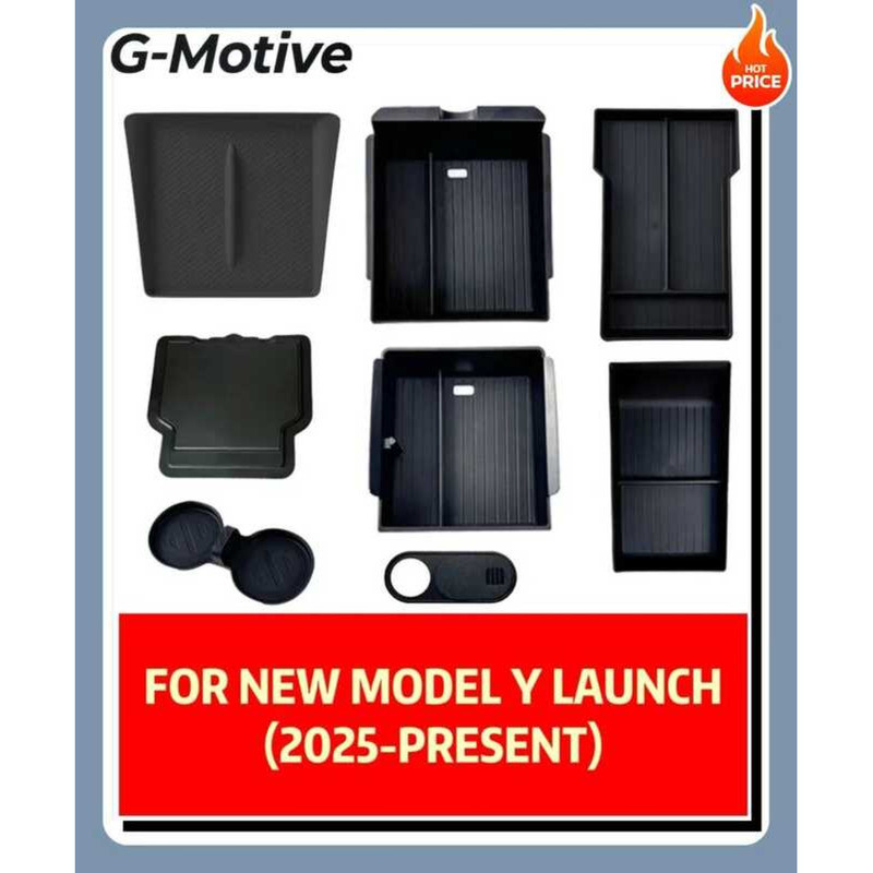 C For Tesla New Model Y 2025 Launch Juniper ABS With Silicone Non-Slip Mat Console & Armrest Storag