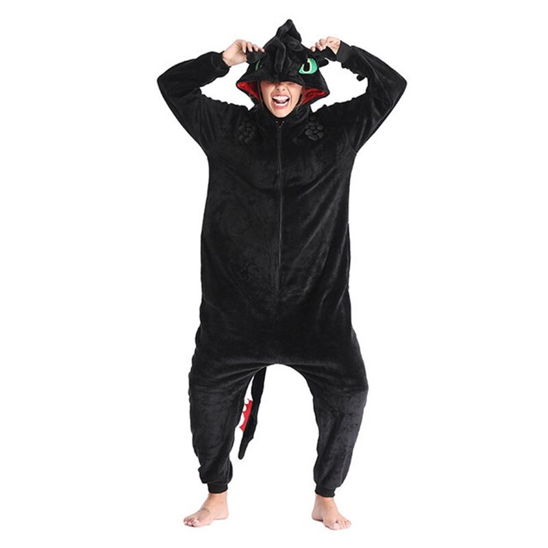 Kigurumi ชุดนอนลายมังกร Toothless สำหรับคอสเพลย์ anime ด้วย.material ฟลันเนล สไตล์ผู้ใหญ่ ใช้ได้ทั้ง