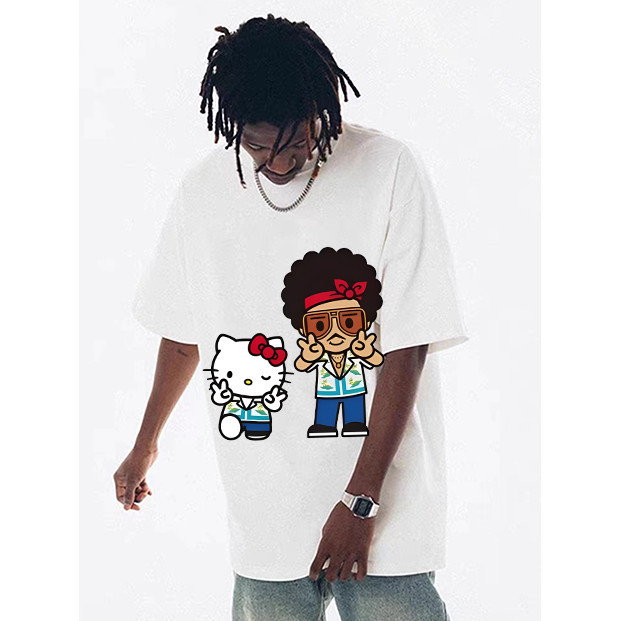 เสื้อยืด ผ้าฝ้าย พิมพ์ลาย Bruno Mars Edition Bruno Mars X Hello Kitty hooligans World Tour  สําหรับ