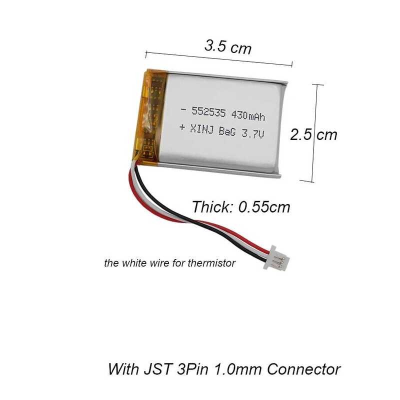 ▥ 2Pcs 3.7V 430Mah 1.59Wh Li-Polymer Li แบตเตอรี่ Lipo 552535 JST 3Pin 1.0มม.สำหรับกล้อง GPS Sa