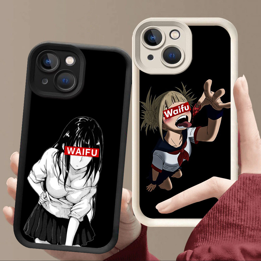 R65 Waifu เคสสาวอนิเมะสําหรับ iPhone XS 15 XR X Pro Max สีดําและสีขาว
