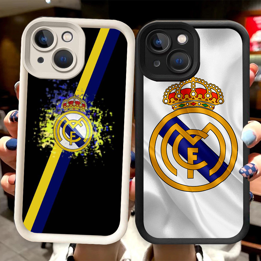 R80 Real-Madrid Casing สําหรับ iPhone XS 15 XR X Pro Max สีดําและสีขาว