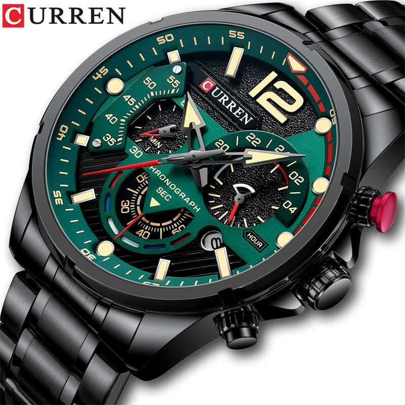 Curren Curren 8395 Mens Business Steel Band Watch ปฏิทินควอตซ์หกมือ Multi-Function Luminous นาฬิกาผู