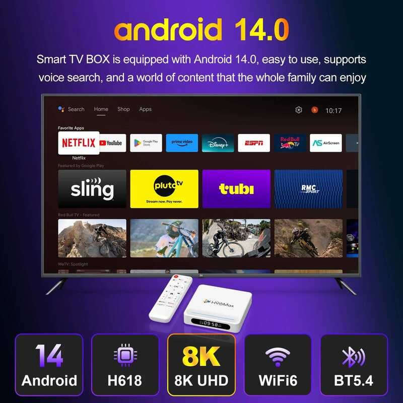 ▥ WOOPKER กล่องทีวี H96 MAX PLUS 8K Android14.0 Allwinner H618 Bt5.4 Wifi6 เมาส์จอง Media Playe
