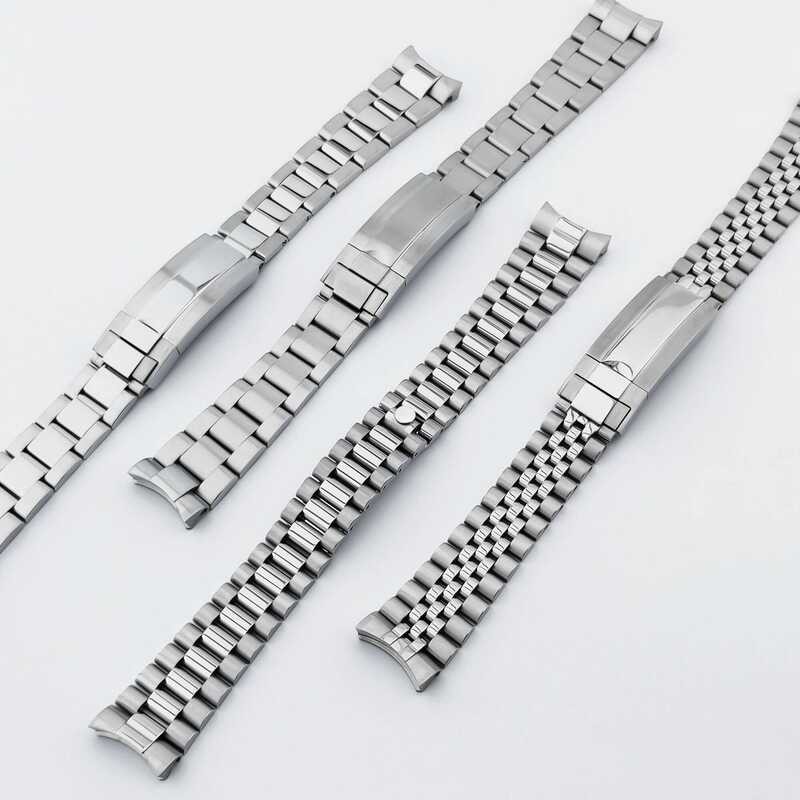 C Neiton 20Mm Sier Pial Solid Bracelet 04L Stainless Steel Glide Lock Clasp Wristband For Sub Log N