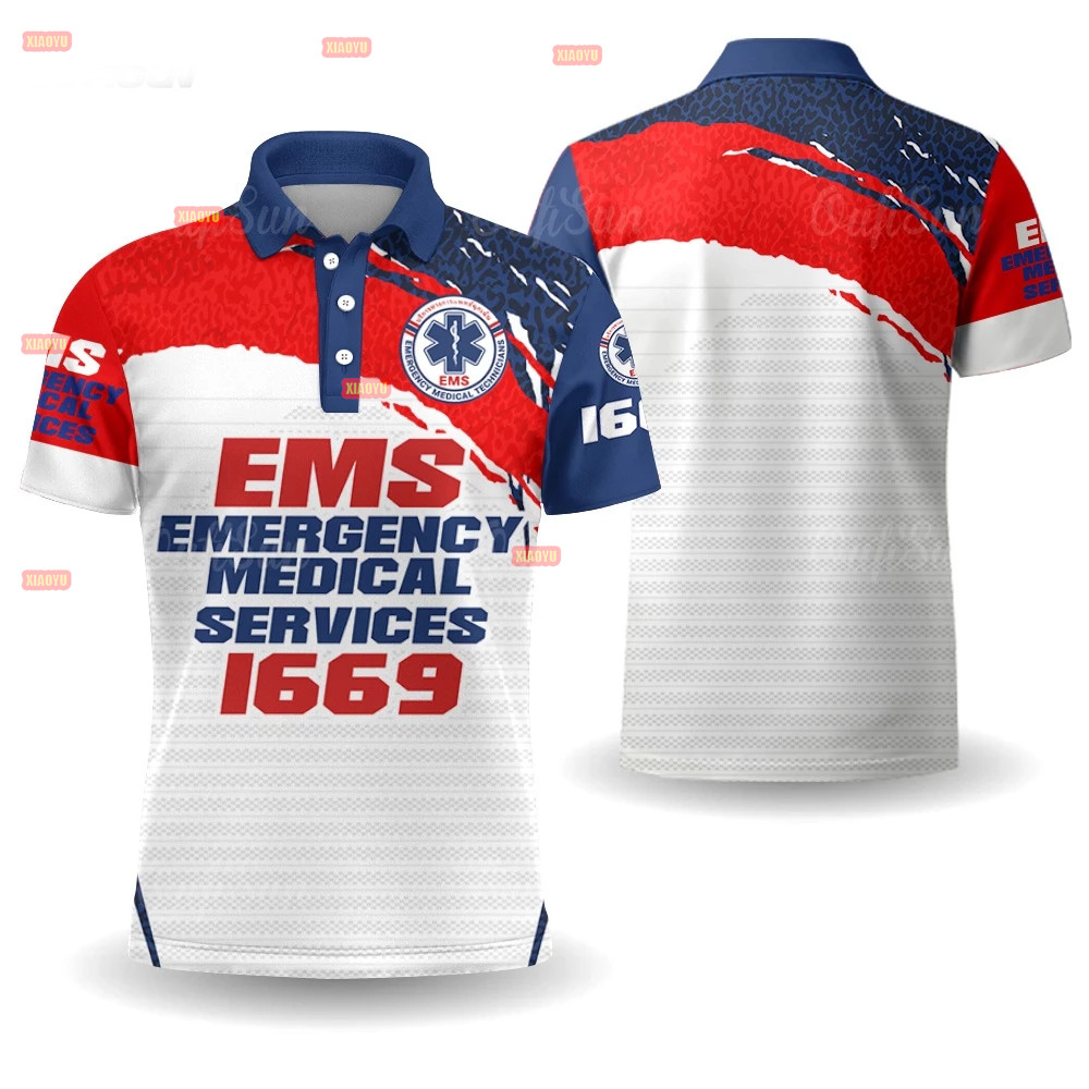 EMS 1669 เสื้อเชิ้ตพิมพ์ลายคอปกใหม่ล่าสุด สำหรับการทำงานและฉุกเฉินทางการแพทย์