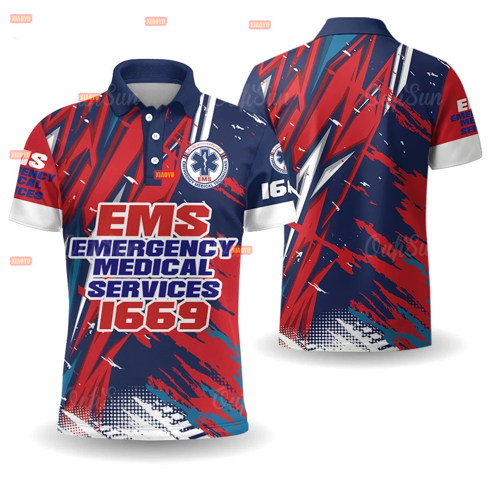EMS 1669 เสื้อเชิ้ตพิมพ์ลายคอปกใหม่ สไตล์เสื้อโปโล สำหรับงานฉุกเฉินทางการแพทย์