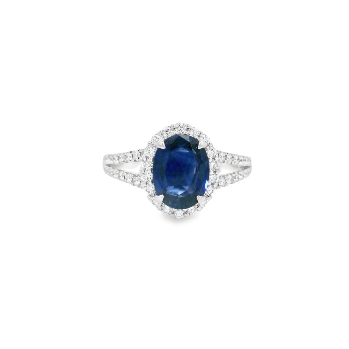 1.75 Carat Blue Sapphire Natural Diamond Ring