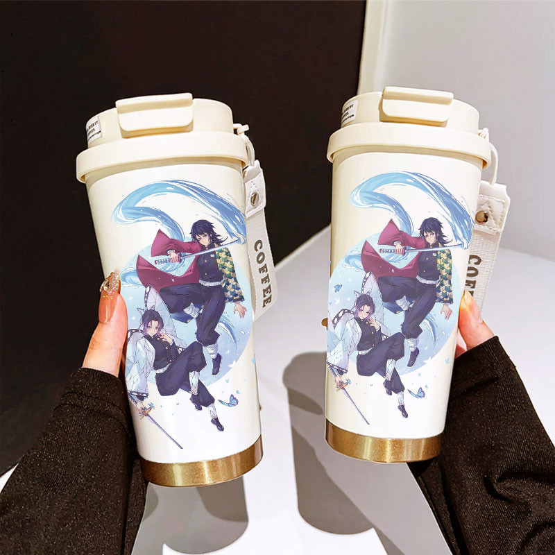Tumbler Shinobu X Giyuu Demon Slayer อะนิเมะ 500ml สแตนเลส 316 ขวดดื่มแบบพกพา Stylish & Aesthetic พร