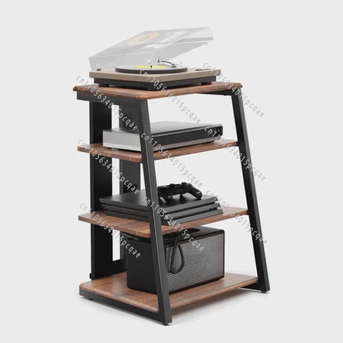 Living Room Kitchen Warehouse Wooden Solid Structure 4 Shelves HiFi Cabinet Wood Steel CD player St