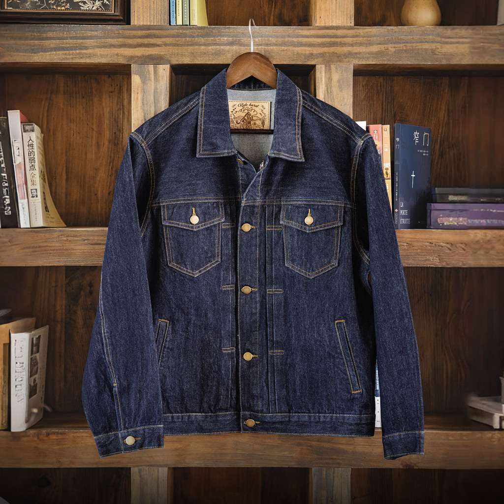 MRA บุรุษ TYPE-2 วัวดิบตะวันตก Denim Jacket 13.8 ออนซ์สีเข้มสั้นและกว้างเต็มผ้าฝ้าย Coat Workwear
