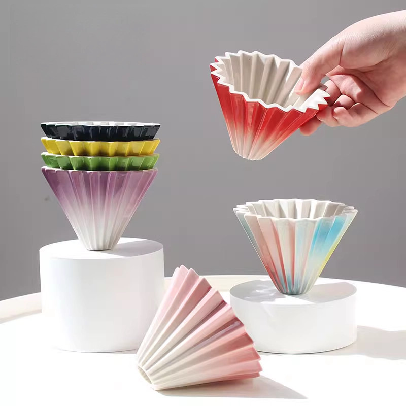Underglaze Colored Dopamine Gradient Color Hand-brewed Coffee Cake Filter Paper Origami Drip Filter 