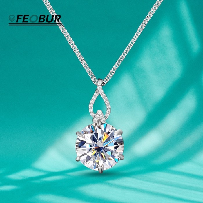 Luxury 6ct 8ct Moissanite Pendant Necklace D Color Sparkling Round Diamond 925 Sterling Silver  MNG