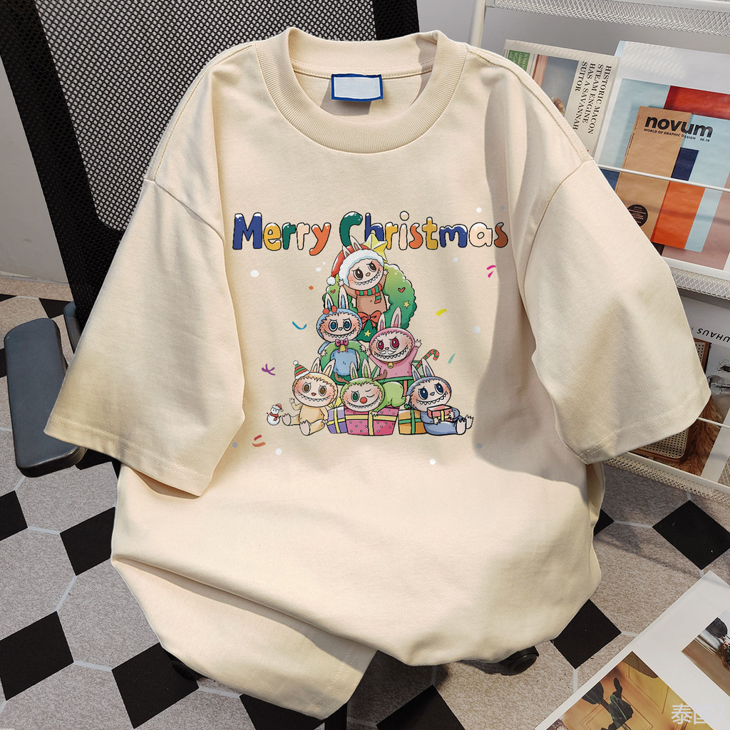 COD (จัดส่งในกรุงเทพฯ) MAO Shop  Oversize ผ้าฝ้าย100 ลายครอบครัวแมวคริสต์มาส#57013