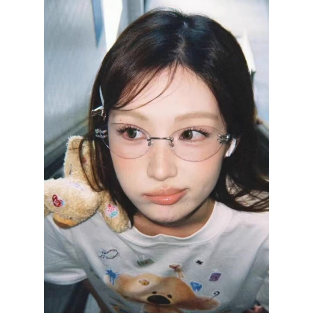 มี u desgin เวอร์ชั่นเกาหลี Retro Frameless โลหะรูปไข่ลวดทอง Cat Eye แว่นตารอบ Face Slimmer ดู Anti Blue Light แว่นตาแบนคุณภาพสูง