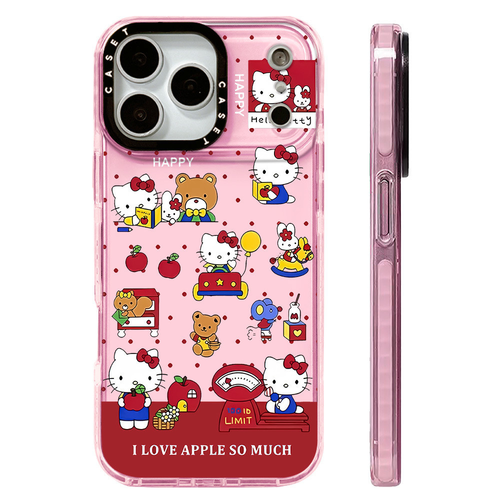 น่ารัก Happy Hello Kitty หมีน้อยสําหรับ IPhone 11 13 15 16 17 Pro Max 17AIR 12 Mini Cover X XR XS Max ซิลิโคนนุ่มกันชนใส SE 2022 6 7 8Plus ปลอกกันกระแทก ราคา ถูกที่สุด ดีลบีเคเค