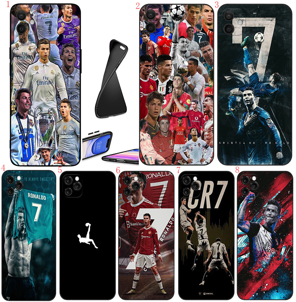IPhone 12 13 Mini 12 Pro Max 13 14 Pro Max 14 Plus T3 8ฟุตบอล CR7 เคสโทรศัพท์สีดําแบบนิ่ม