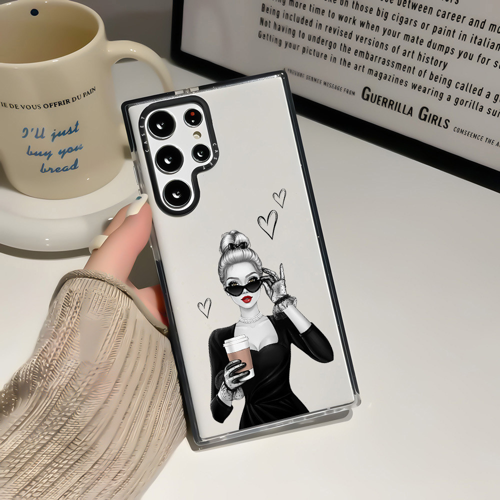 แว่นตากันแดดกาแฟสาวสําหรับ Galaxy S23FE S24FE S23ULTRA S24ULTRA S25ULTRA ฝาครอบ A54 A55 A56 S24 S25 S23Plus สีซิลิโคนนุ่มกันชนกันกระแทกปลอก ราคา ถูกที่สุด ดีลบีเคเค แกลเลอรีภาพที่ 4