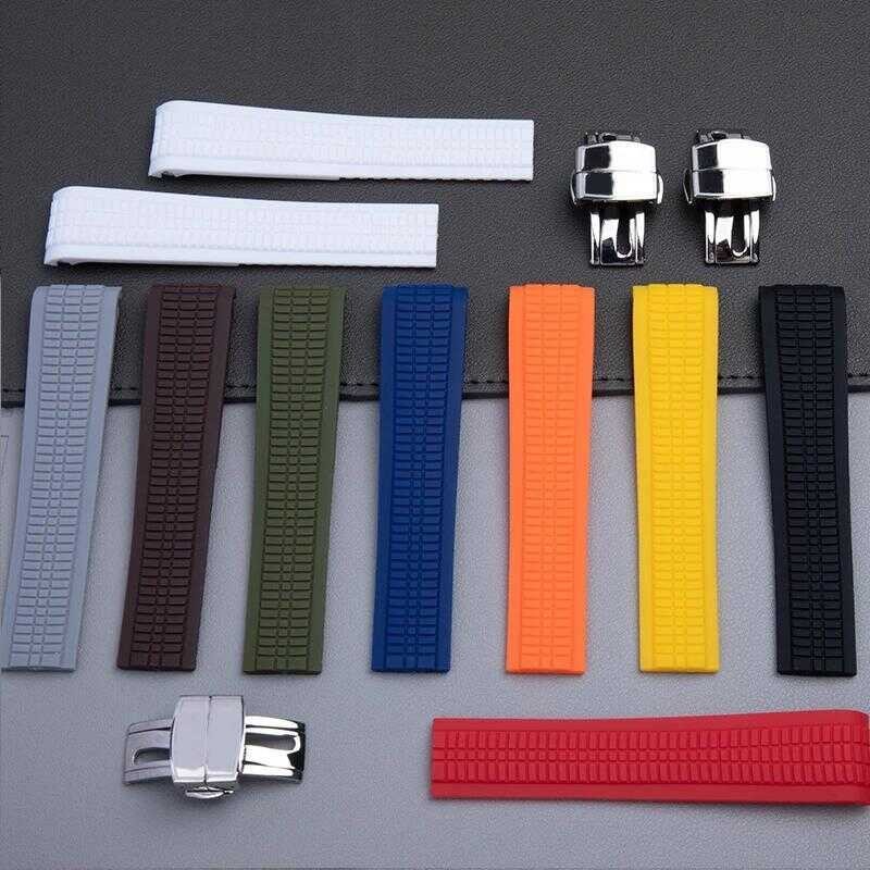 C 21Mm Black Brown Blue Green Gray Red Silicone Rubber Watch Strap For PP Patek AQUANAUT 5167R-001