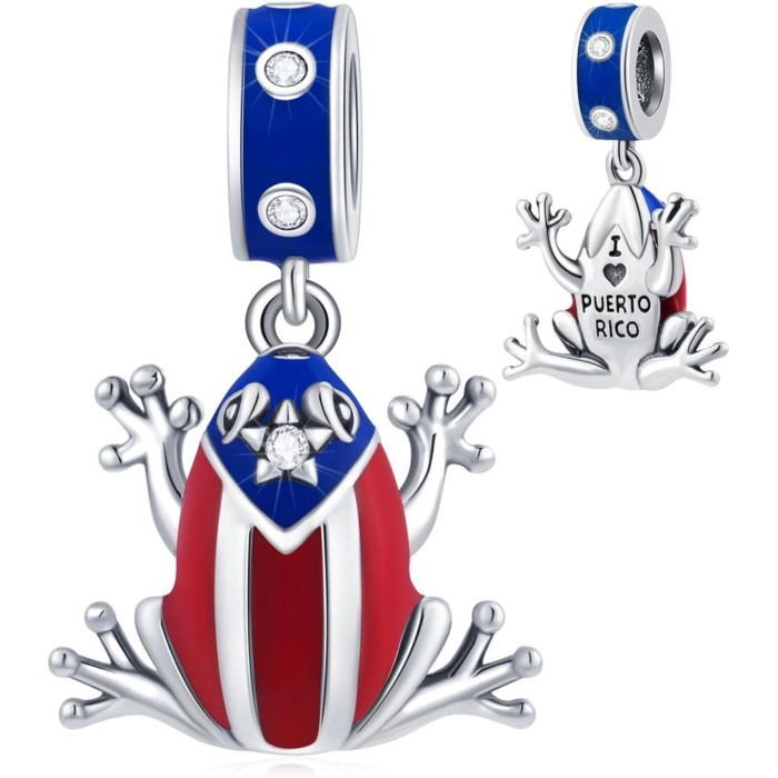 จี้.Coqui.Frog.Prince.จาก.Puerto.Rico.,.เหมาะสำหรับสร้อยข้อมือPandora,.พร้อมธงPuerto.Rico,.ของขวัญพ