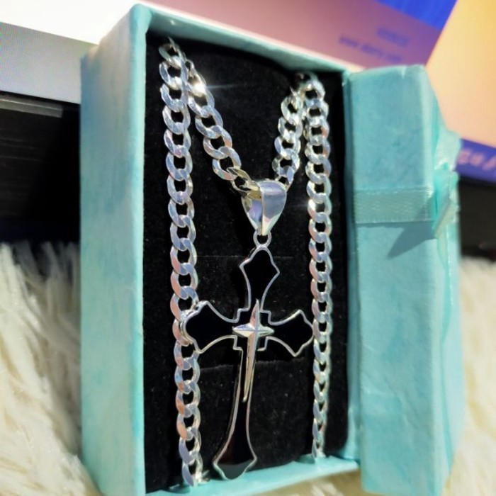 NELACE MEN'S WITH BIG BLA CROSS PENDANT ORIGINAL ITALY SIER 92.5 BY Mira's Collection