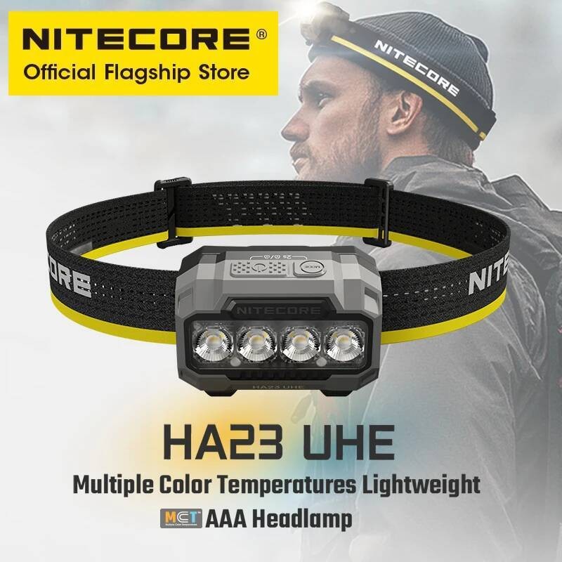 ไฟหน้าOutdoor Camping NITECORE HA23 UHE น้ำหนักเบา มีสามอุณหภูมิสี ความสว่าง 600 ลูเมนส์ IP68 ใช้งาน