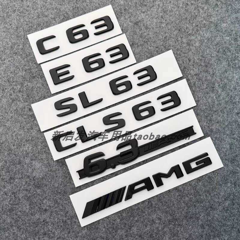 เหมาะสําหรับ Mercedes-Benz E63 CLS63 C63 สีดําดัดแปลงด้านหลังหางป้ายรถดัดแปลงสติกเกอร์ป้าย 6.3 AMG ป