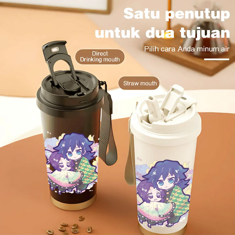 Tumbler Shinobu X Giyuu Demon Slayer อะนิเมะ 500ml สแตนเลส 316 ขวดดื่มแบบพกพา Stylish & Aesthetic พร