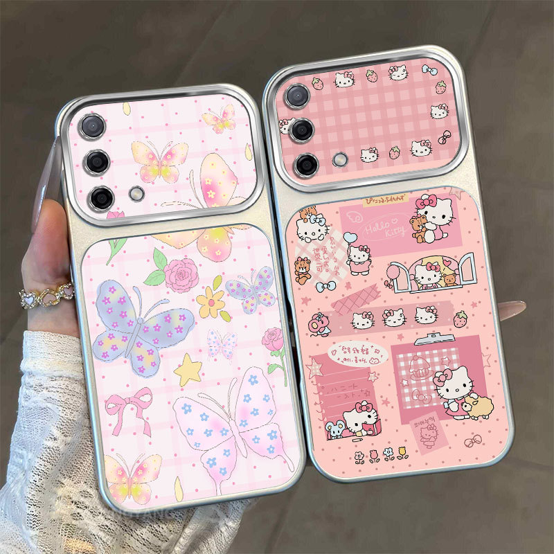 สําหรับ OPPO A74 4G A95 4G A74 5G หน้าต่างขนาดใหญ่ Matte ขั้นสูงเคสโทรศัพท์ความงามผีเสื้อที่มีสีสันและแมวน่ารักออกแบบใหม่รูปแบบ ‌