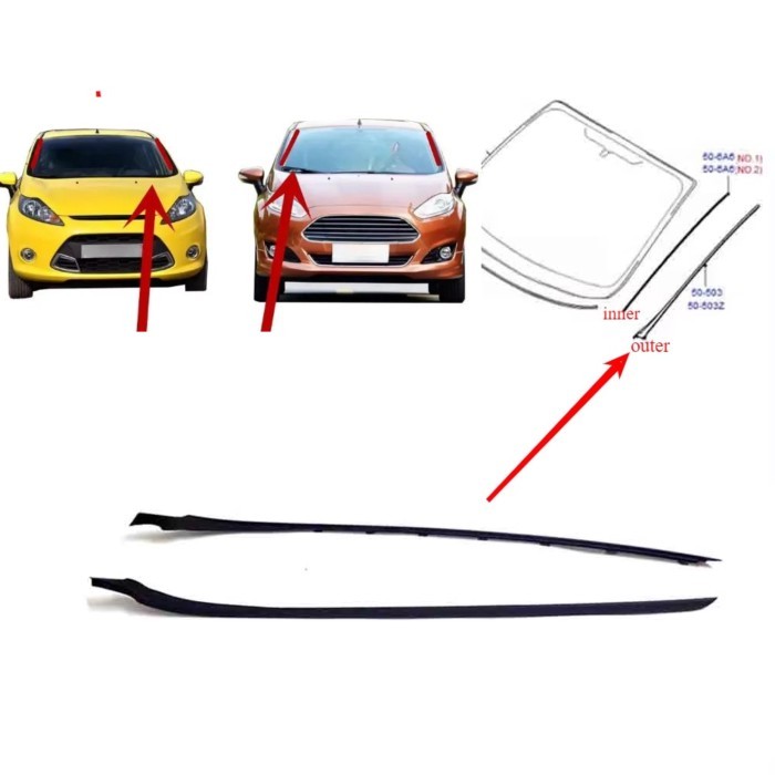 1 or 2 Pcs Front Outside Windshield Side Rubber for Ford Fiesta 2009-2014 Be8Z5403136A Protective W