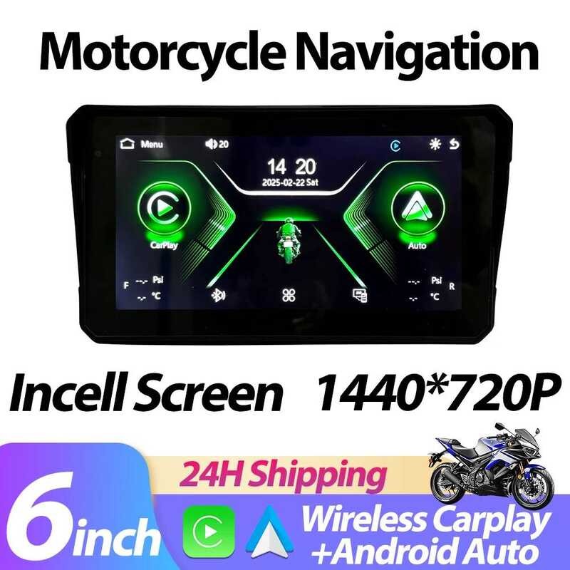 6 นิ้วไร้สาย CarPlay Auto GPS รถจักรยานยนต์นําทางหน้าจอดิจิตอล 1440x720P DVR Monitor BT 5.0