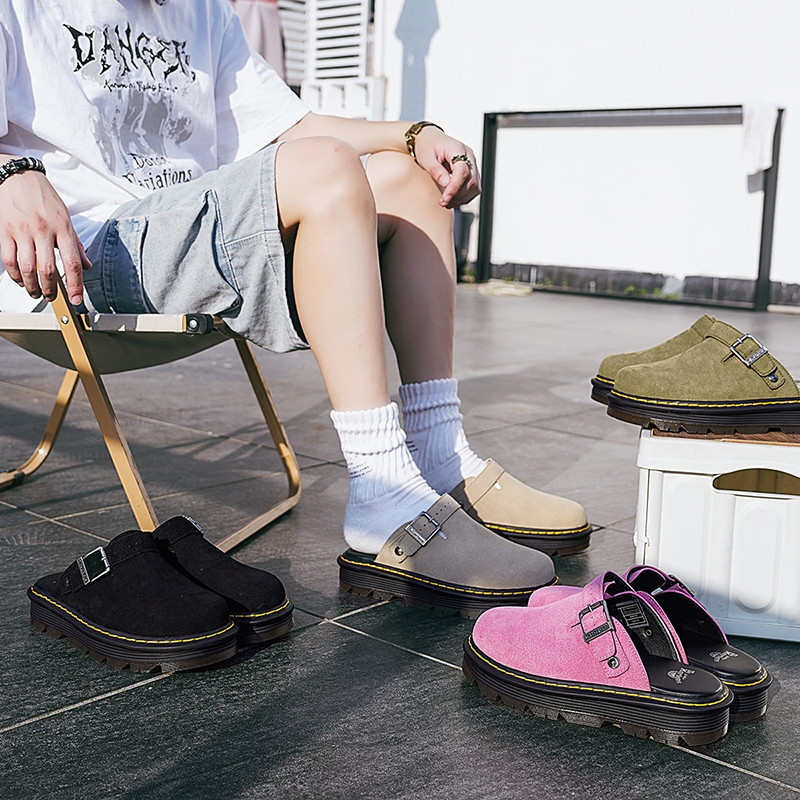 Dr.Martens ผู้ชาย Birkensotck รองเท้าแตะหนังนิ่ม Martin รองเท้าแตะหนังแท้ยาง Soled รองเท้า VJ50