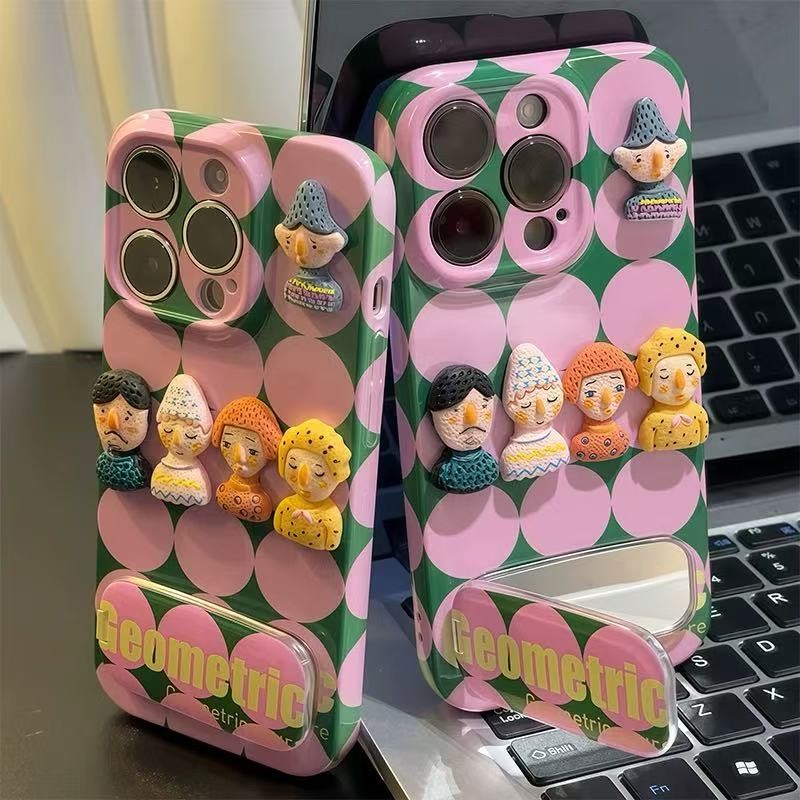 การ์ตูนตุ๊กตาน้อยสําหรับ OPPO Reno 14 14F 13 13F 12F 12 11F 11 10 Pro 5G หรูหรา Make Up กระจก bracke ฝาครอบโทรศัพท์