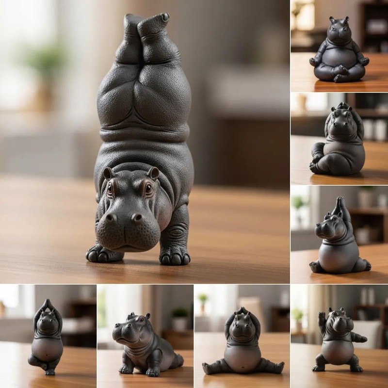 Clumsy Yoga Hippo Clumsy Yoga Master Hippo เครื่องประดับเรซิน Hippo