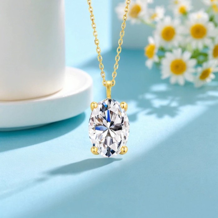 Real 14K Gold Oval Cut Moissanite Pendant GRA Certified 1ct 2ct 3ct Lab Diamond Necklace For Wom 7H