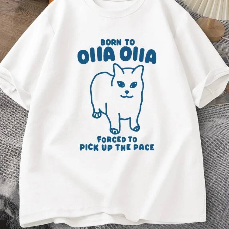 Born To OIA Spinning Cat เสื้อยืดตลก Retro สัตว์ Tee 90s ผู้หญิงแขนสั้นเสื้อยืด Harajuku กราฟิก Tees