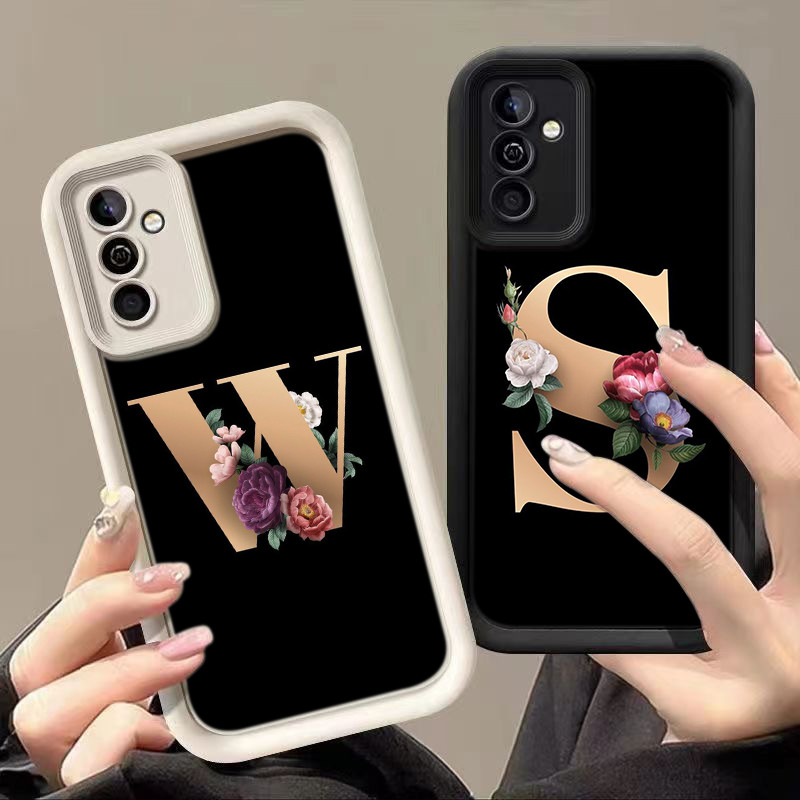 สำหรับ Samsung A06 A16 A15 A35 A55 A14 4G 5G เคสโทรศัพท์มือถือ ดวงตานางฟ้า กรณ RR26 Flower Letter Q 