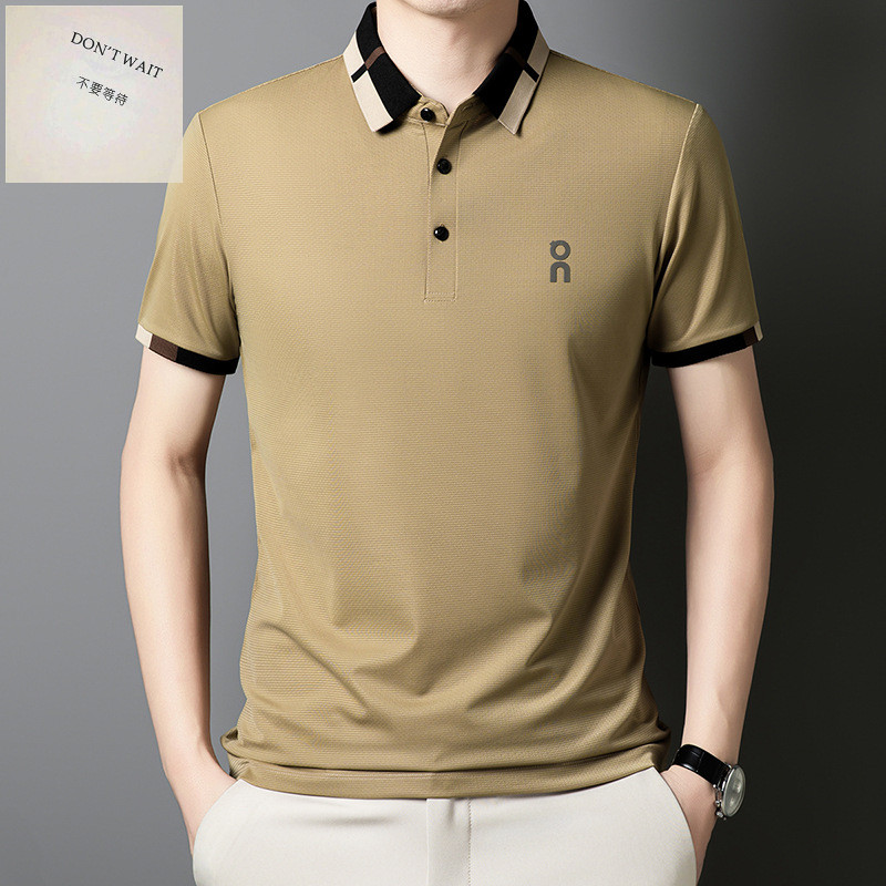 เสื้อโปโลผู้ชายฤดูร้อนใหม่ สไตล์.business casual ทำจากผ้าไหมน้ำแข็งเย็นและยืดได้ พร้อมปกแขนสั้น