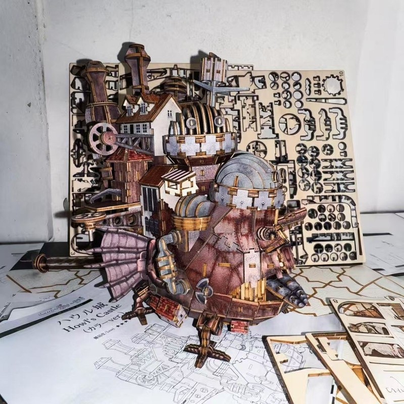 Howls Moving Castle 3D ปริศนาไม้ DIY Model Kit - Studio Ghibli แรงบันดาลใจ 14 ปี