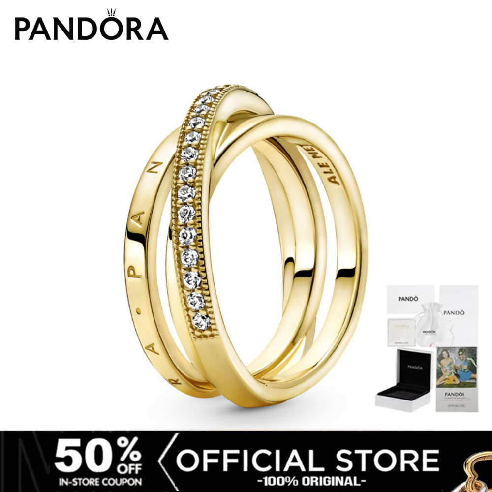 Pandora  14k Gold-plated Ring With Clear Cubic Zirconia เครื่องประดับ แหวน แหวนทอง สีทอง แหวนสีทอง แหวนเพชร แหวน💖