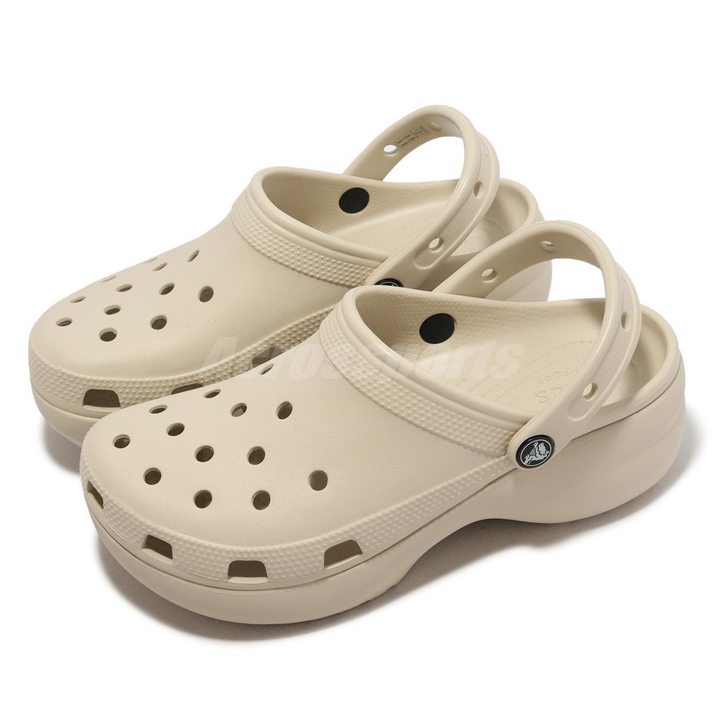 ♞,♘,♙Crocs Classic Platform Clog W Bone Beige Women Slip On Sandal Slip On 206750-2Y2- IKF