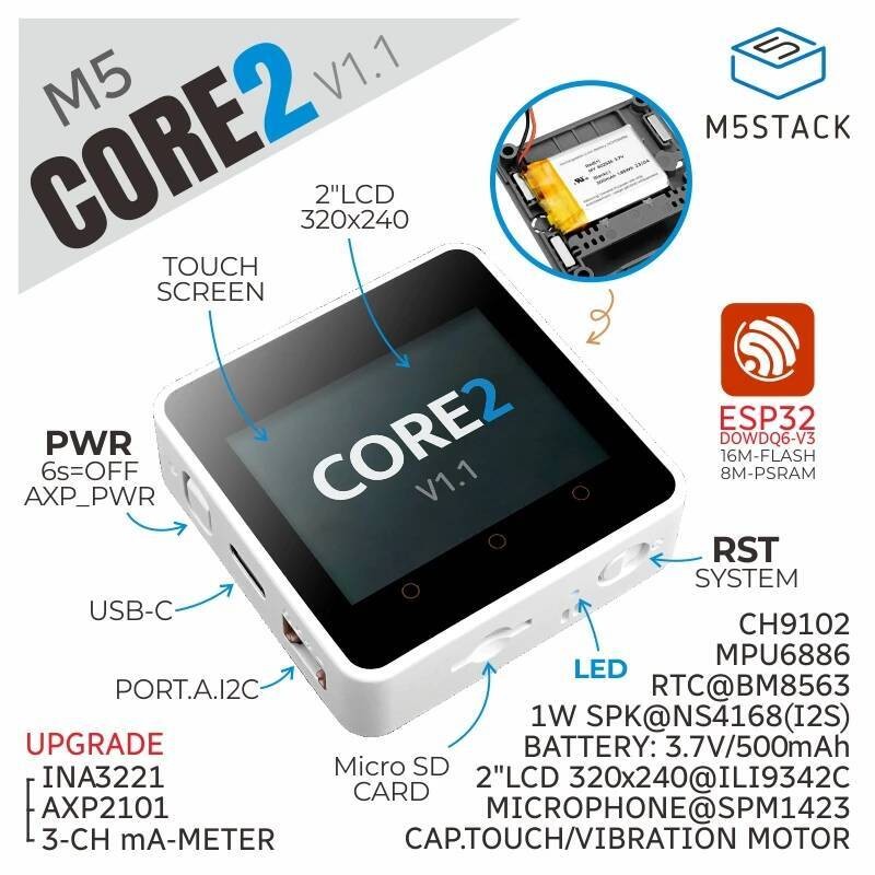 M5Stack Official Core2 ESP32-D0WDQ6-V3 IoT Development Kit V1.1