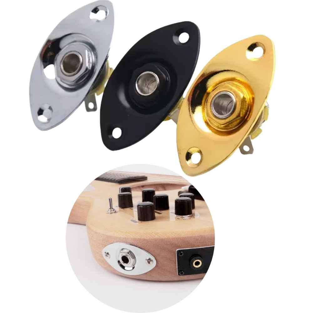 Metal Elliptical Cat-Eye Plate Input Jack (1/4") Mono Electric Guitar Jack w/ 2 สกรู Professional