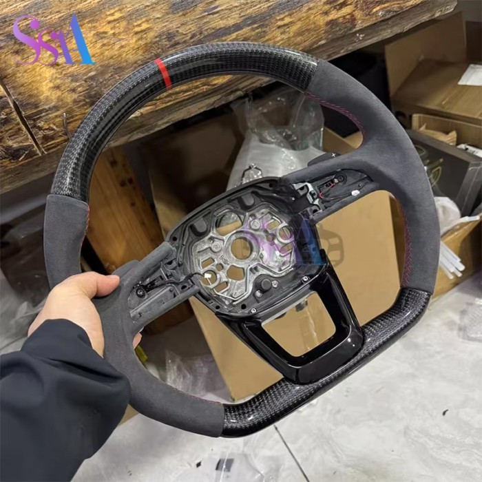 Suitable for Audi Q3L Q3 carbon fiber paint black semi perforated flat bottomed sports steering whe